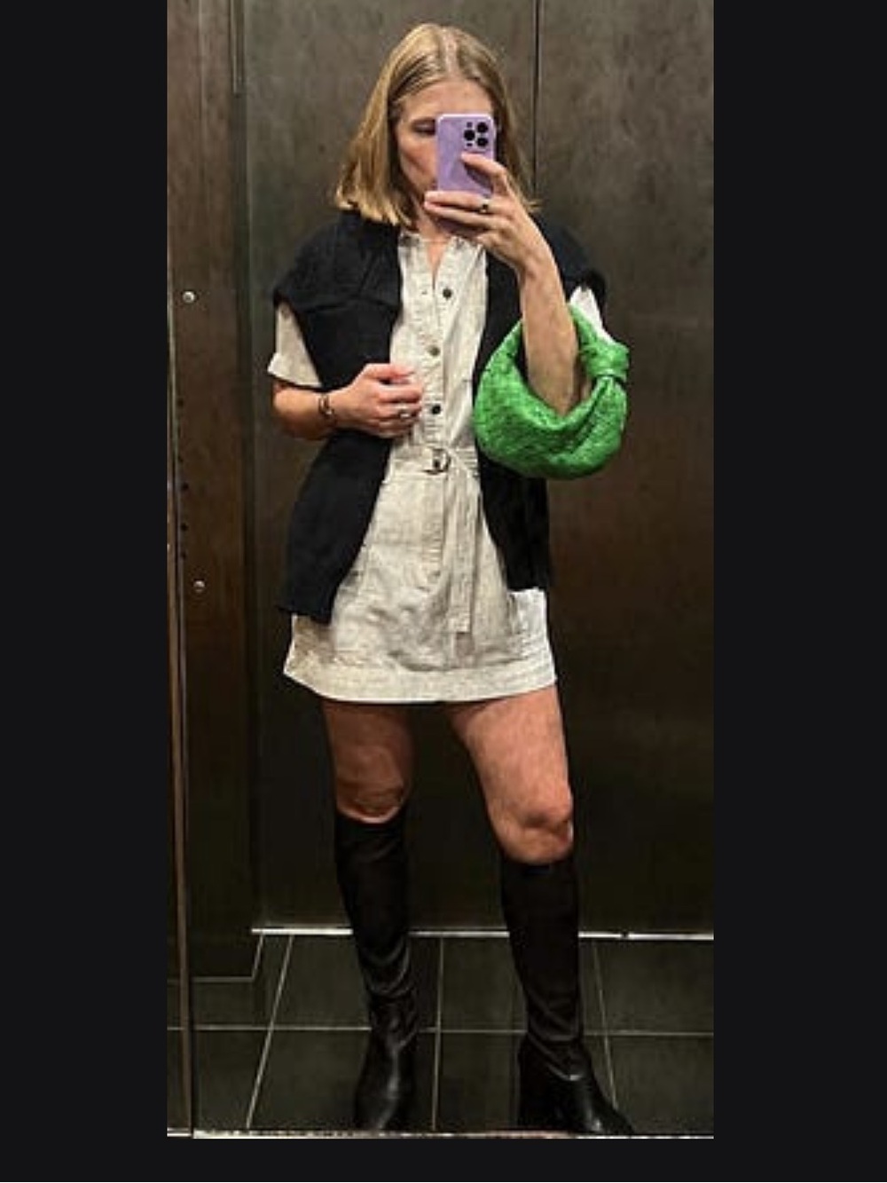 DL1961 White Short-Sleeve Shirt Mini Denim Dress with Belt